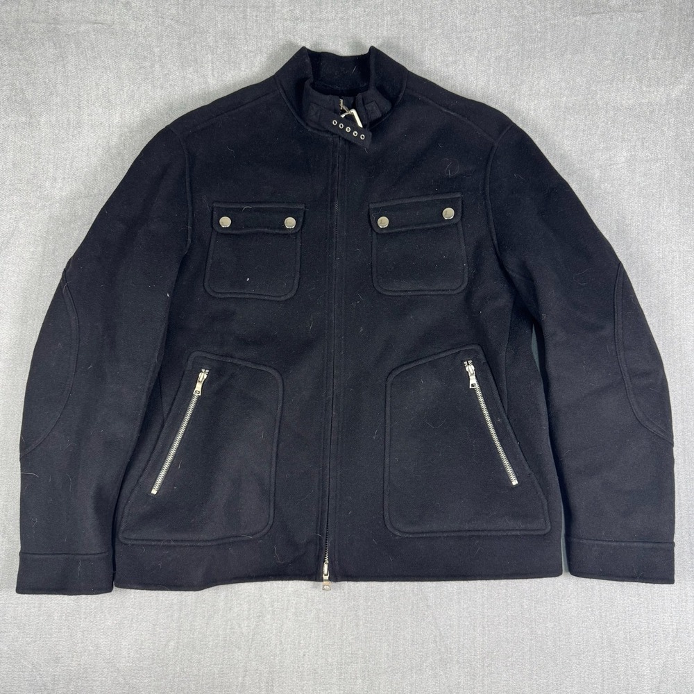 DKNY Moto Full Zip Buckle Neck Wool Blend Jacket Womens XL Black